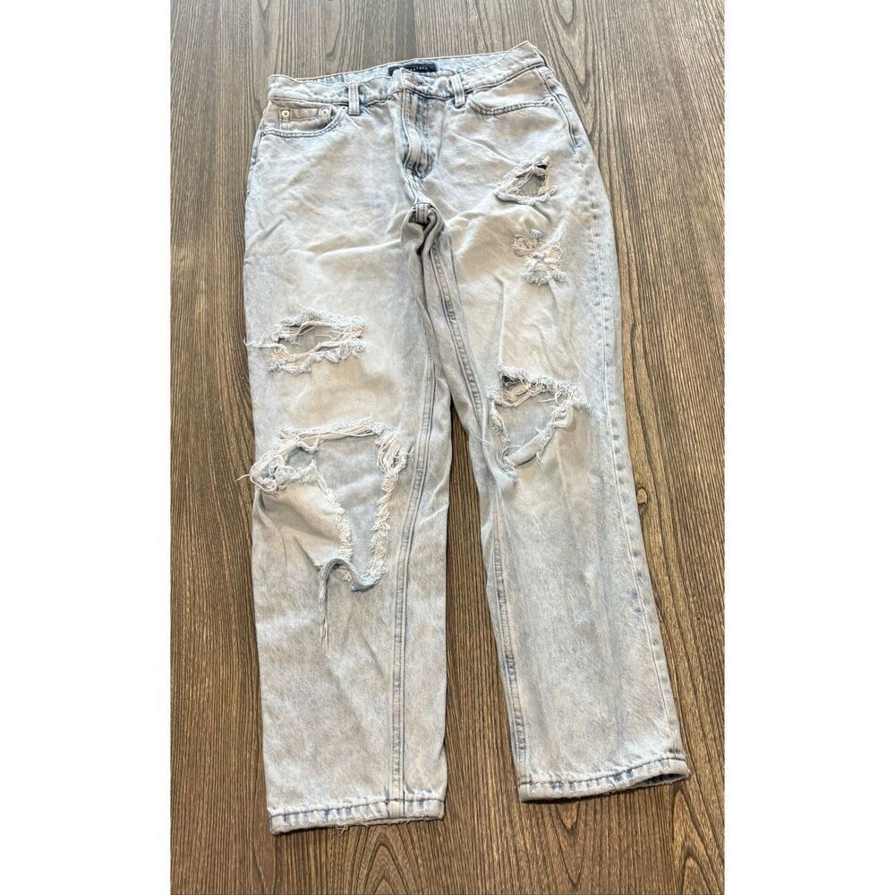 Aeropostale Womens Mom Jeans High Rise Ripped Cotton Blend Light Blue Size 8